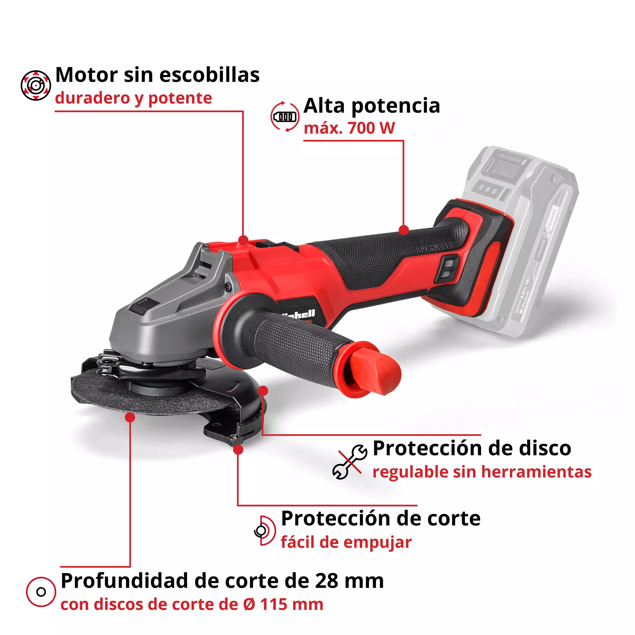 Amoladora angular inalámbrica AXXIO 18/115